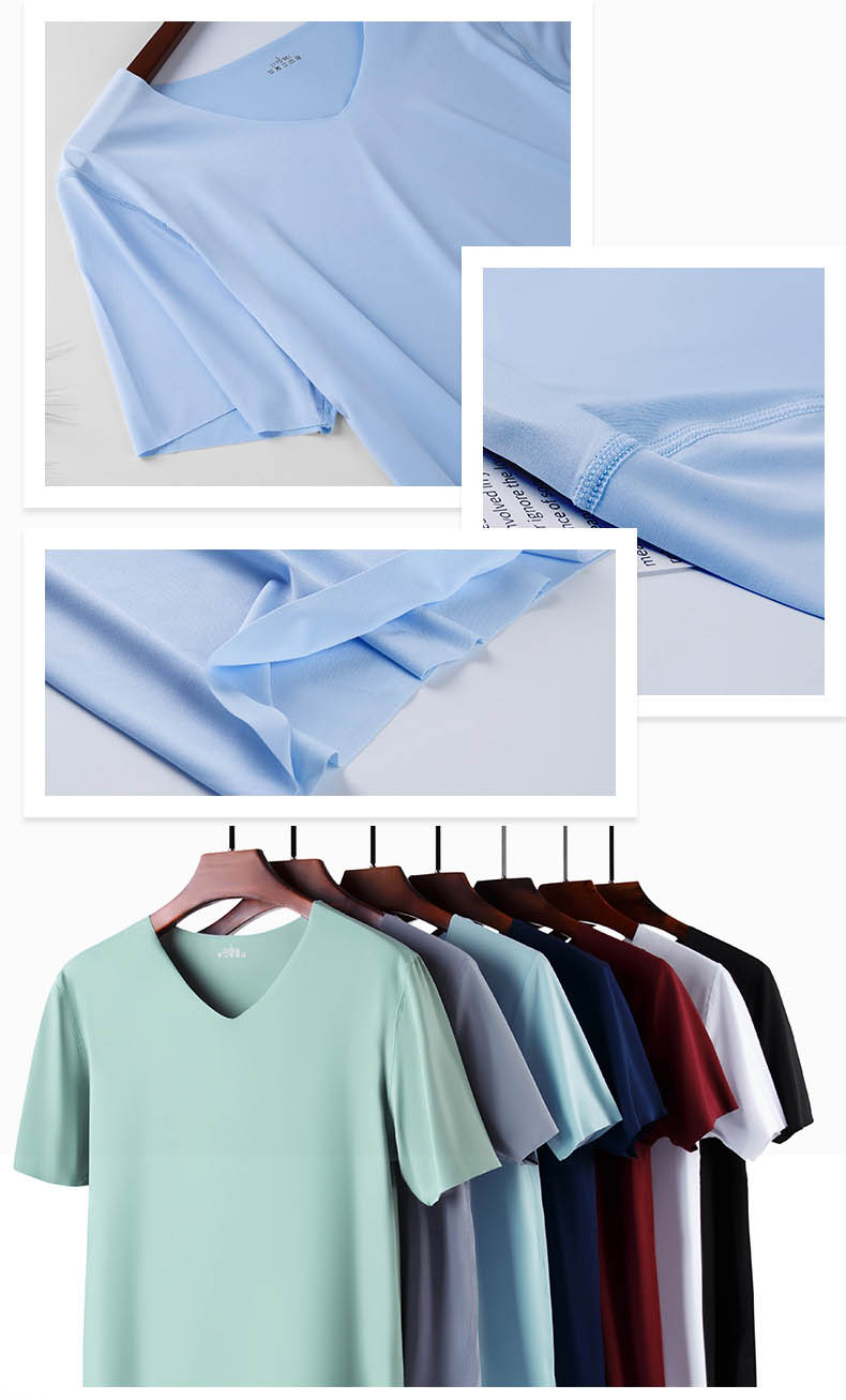 New Style Large Size V-neck T Shirt Summer Seamless Breathable Solid Color Sports Men T-shirt